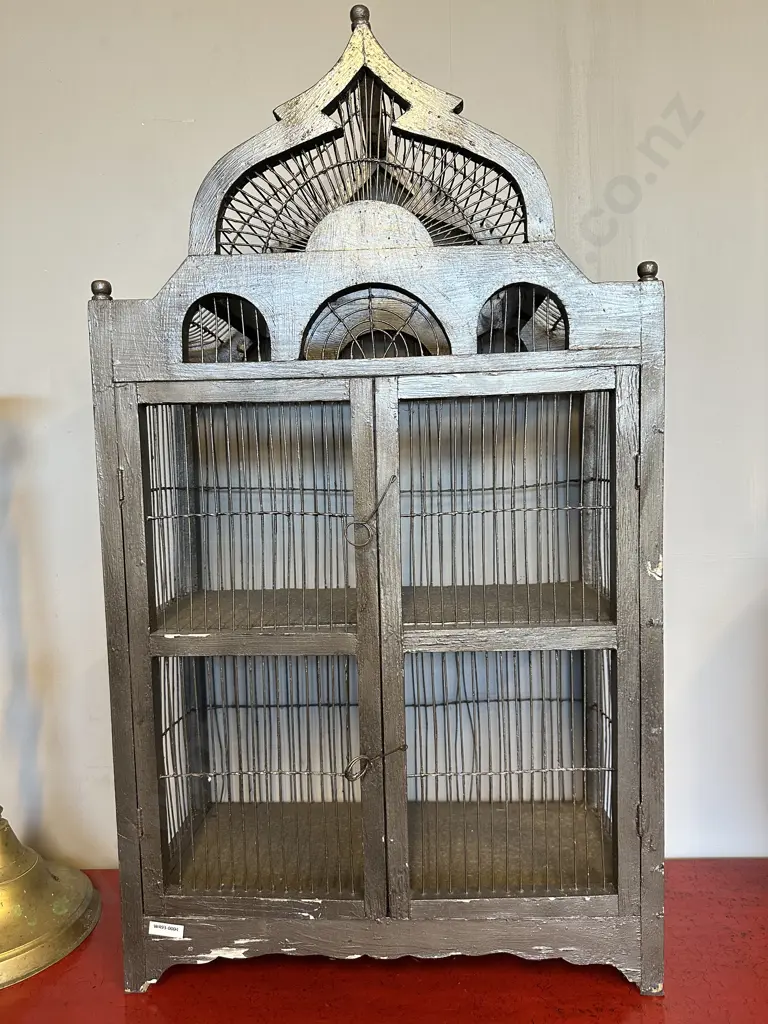 Vintage Wooden/Wire Storage Cabinet. Ornate detail, internal shelf. H88cm W50 D23cm Image 1++