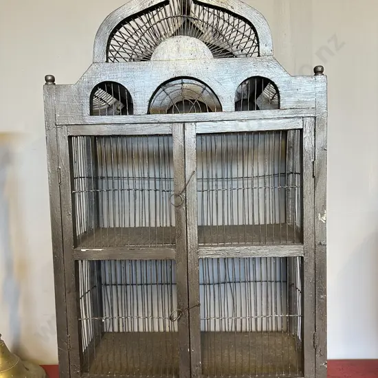 Vintage Wooden/Wire Storage Cabinet. Ornate detail, internal shelf. H88cm W50 D23cm