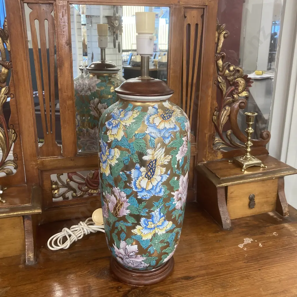 Cloisonne Gold / Green Oriental Lamp Base, H53cm Image 1++