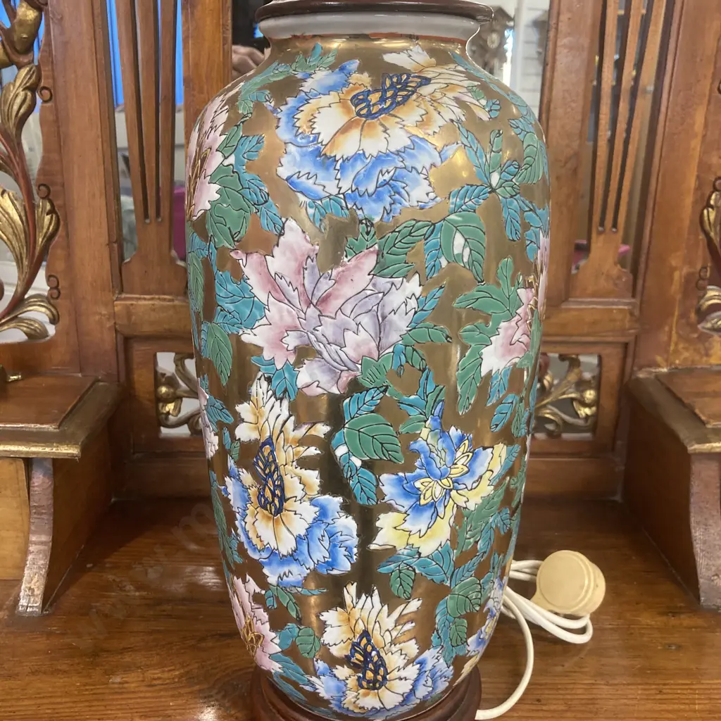 Cloisonne Gold / Green Oriental Lamp Base, H53cm Image 1++