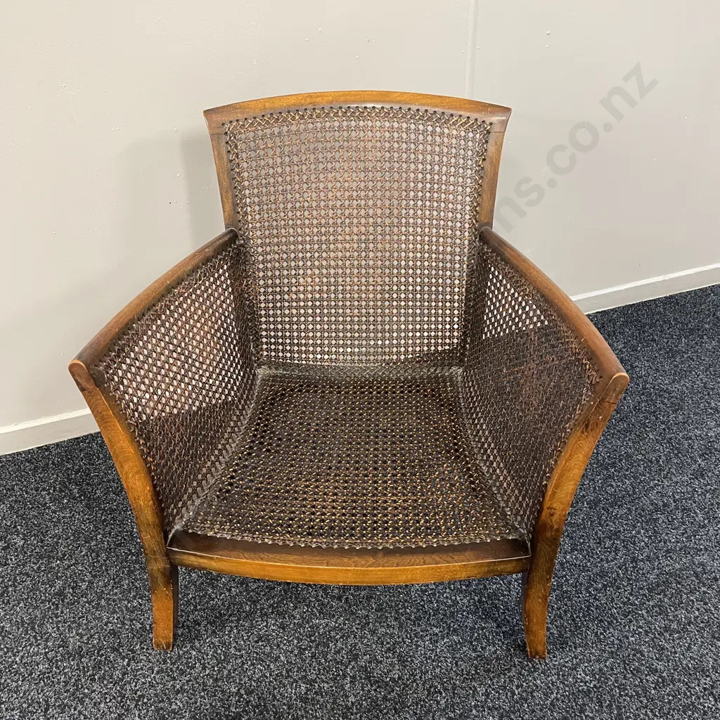 Antique Mahogany Cane filled Armchair with burgandy velvet upholstery and cushion Image 1++