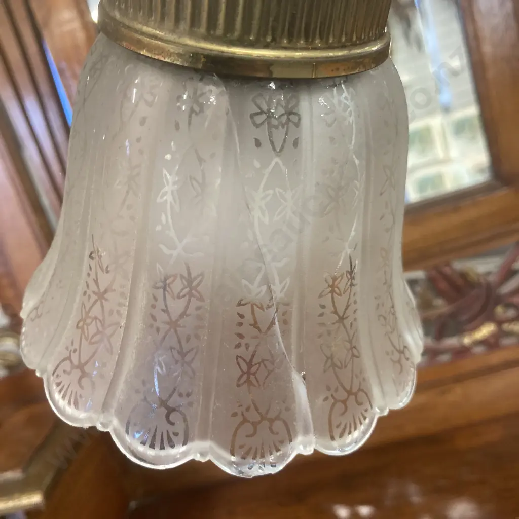 Pair of Vintage Brass Swan Neck Lamps With Ruffled Glass Shades In Working Condition (1 Shade Cracked), 41 x 29cm Image 1++