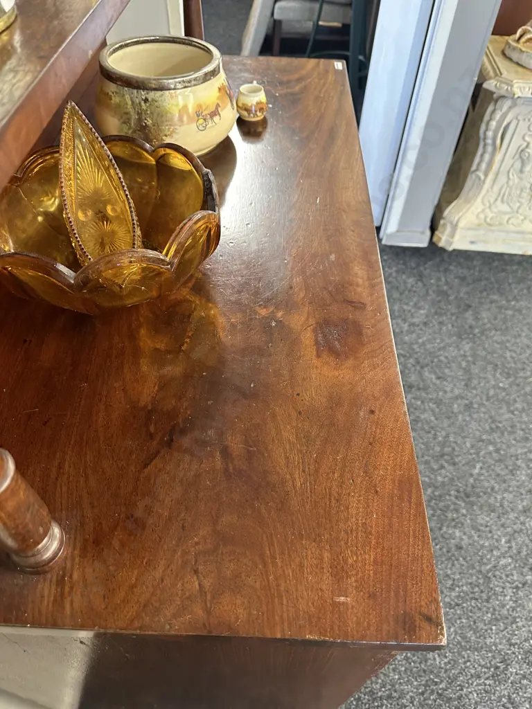 Stunning Mahogany Chiffonier, mottled detailed panels. 2 drawer, single shelf H130 D44 W100cm Image 1++