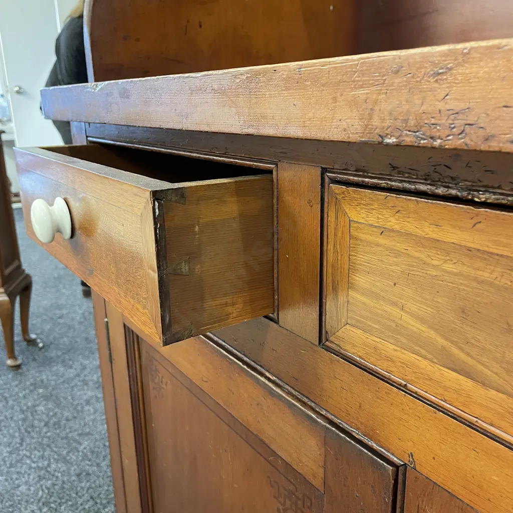 Stunning Edwardian? Hutch Sideboard. 8 drawer, 2 door, internal shelves. Porcelain and brass handles. H180 W138 D55cm Image 1++