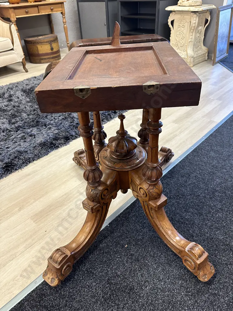 Heavily carved oval Ornate Burr Walnut Quad Pedestal Lou Table. Original castors, brass latches H74 L135 W100 Image 1++