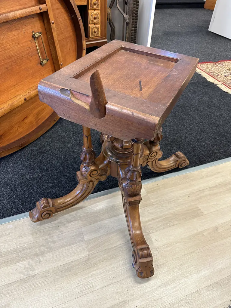 Heavily carved oval Ornate Burr Walnut Quad Pedestal Lou Table. Original castors, brass latches H74 L135 W100 Image 1++