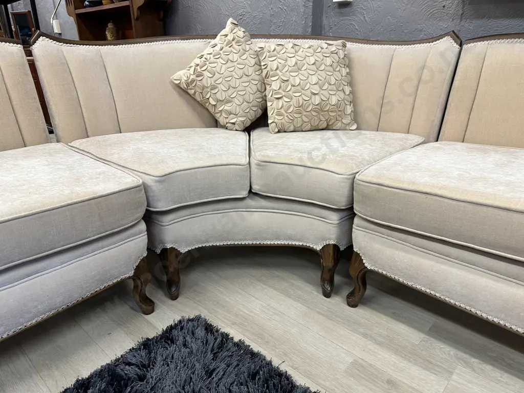 Stunning Framed Mahogany 3 pce Corner Suite. Plush caramel upholstery. carved hoofed legs Image 1++