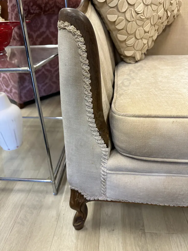 Stunning Framed Mahogany 3 pce Corner Suite. Plush caramel upholstery. carved hoofed legs Image 1++