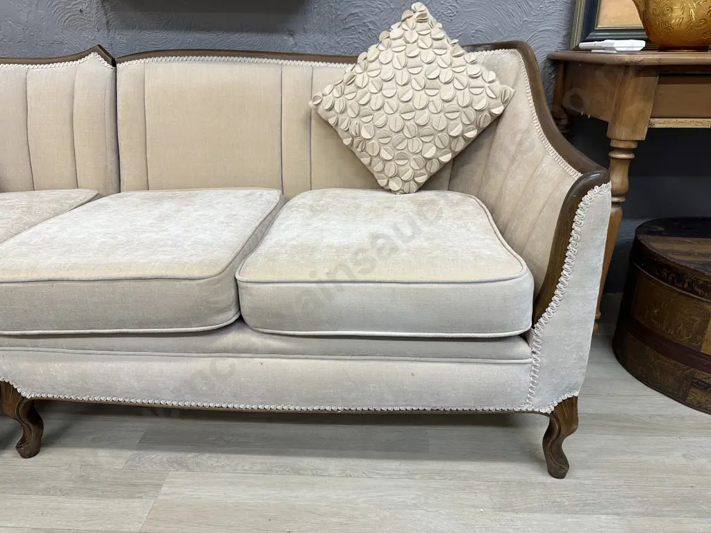 Stunning Framed Mahogany 3 pce Corner Suite. Plush caramel upholstery. carved hoofed legs Image 1++