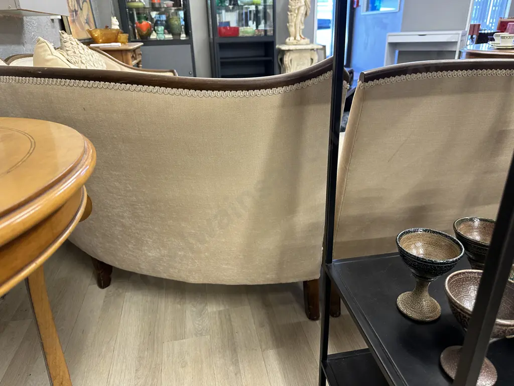 Stunning Framed Mahogany 3 pce Corner Suite. Plush caramel upholstery. carved hoofed legs Image 1++