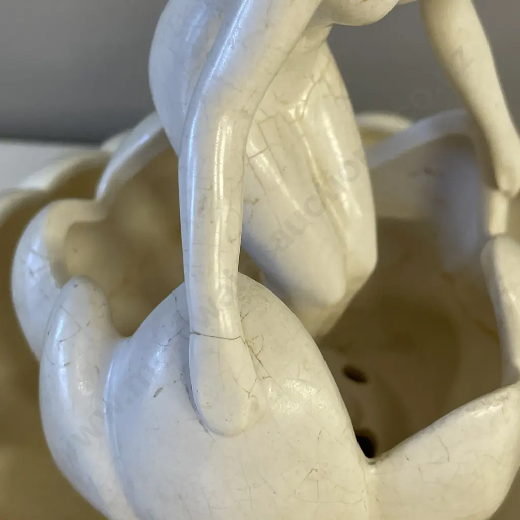 Crown Lynn Pumpkin Posy Bowl with Lady flower frog. (af to both pieces as shown in photos) Image 1++