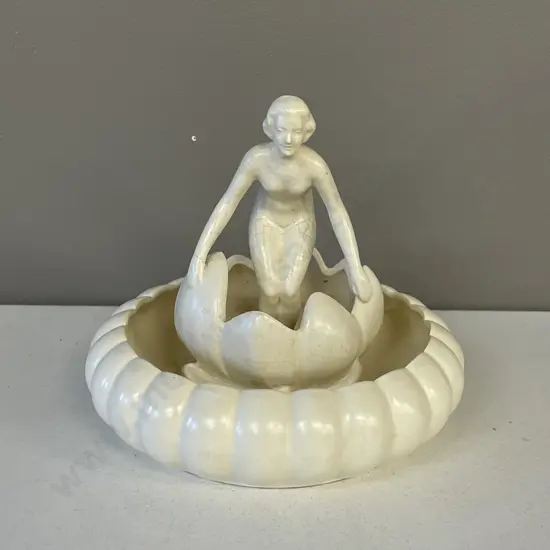 Crown Lynn Pumpkin Posy Bowl with Lady flower frog. (af to both pieces as shown in photos)