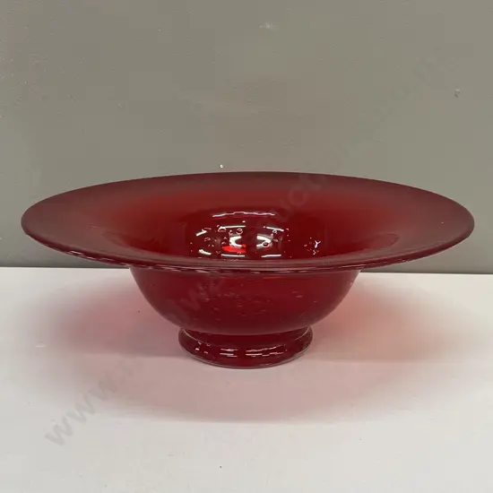 Large Red Art Glass Bowl. Internal bubble pattern. Dia33.5 H11cm