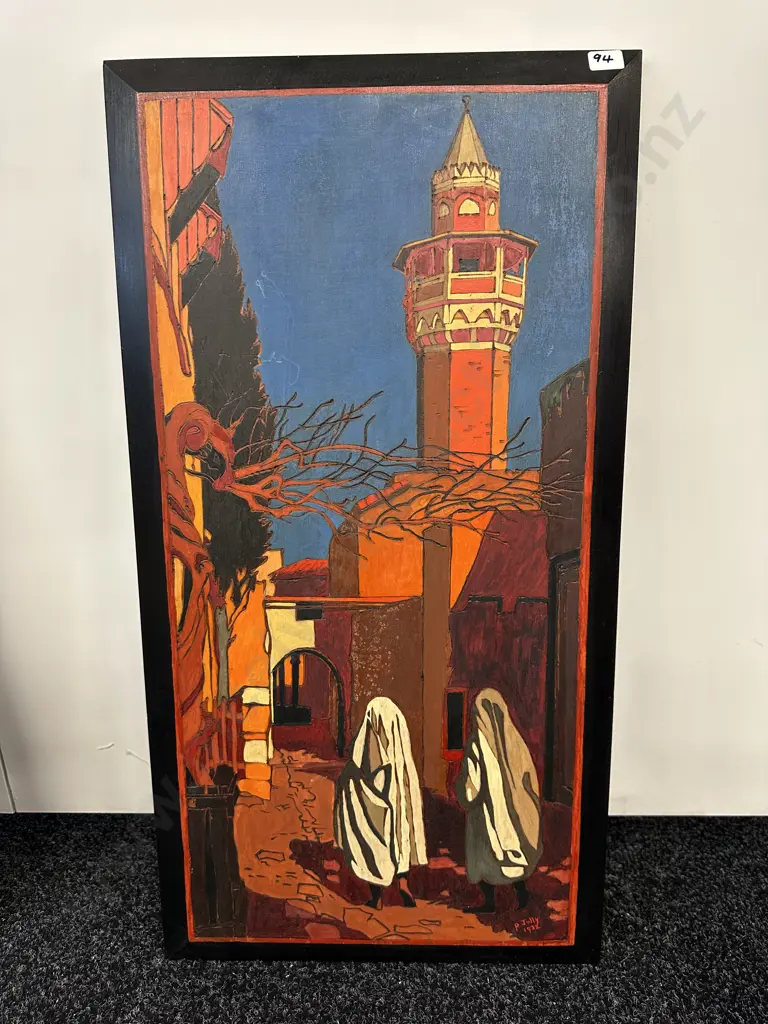 Pair of Large Wooden Handpainted & Incised Panels, Middle eastern Scenes, 66 x 35cm Image 1++