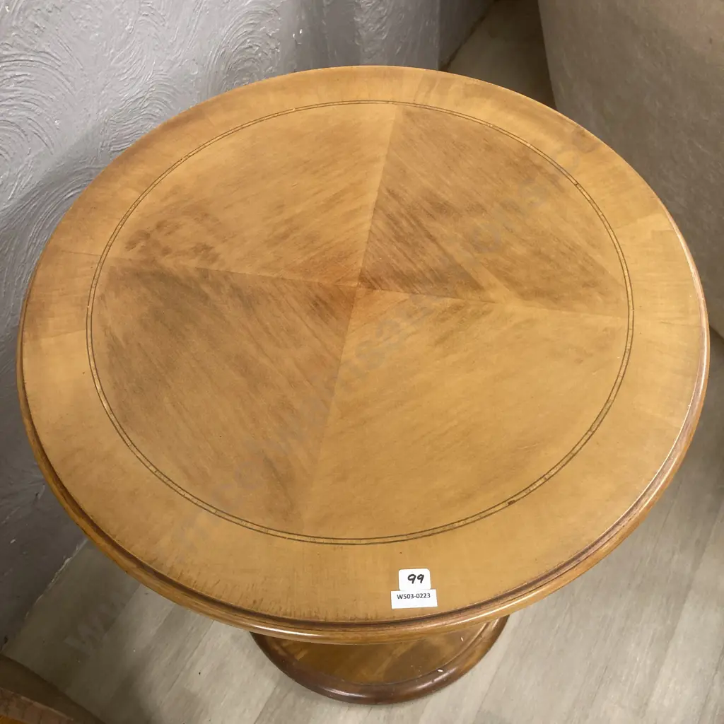 Stunning Art Deco Burr and Mahogany Table, curved tri pedestal with round plinth. H75 Dia61cm Image 1++