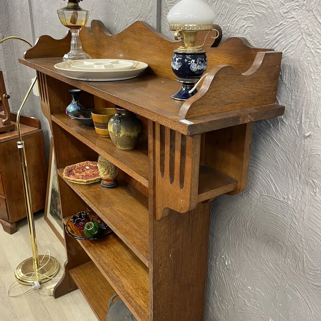 Art Nouveau Solid Oak 4 tier Bookshelf. H146 W130 D32cm Image 1++