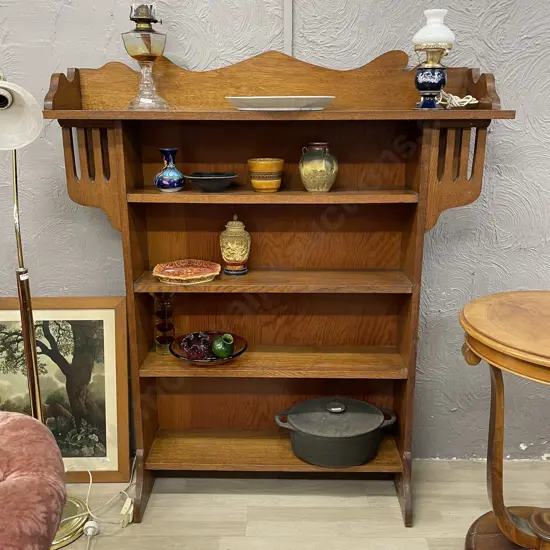 Art Nouveau Solid Oak 4 tier Bookshelf. H146 W130 D32cm