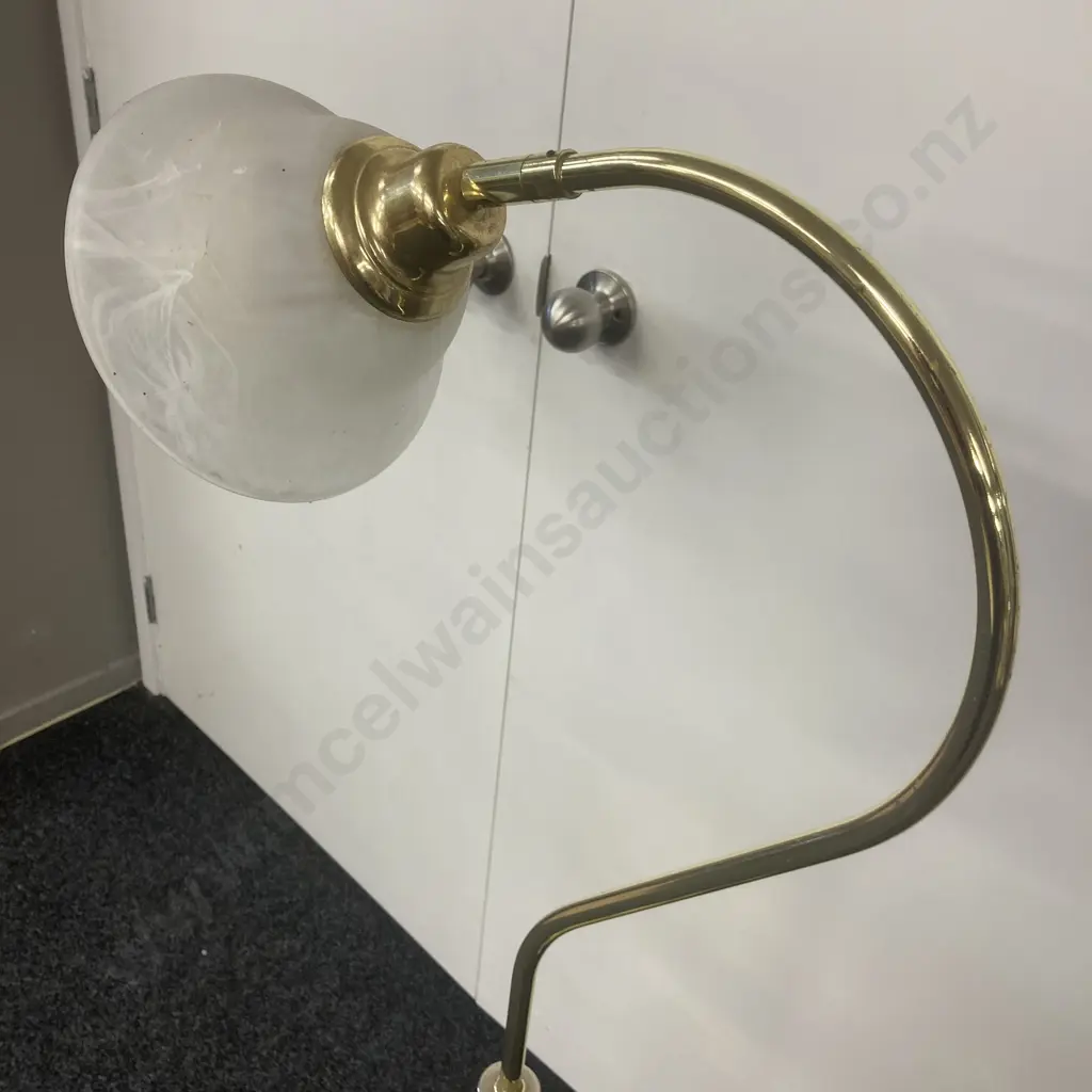 Vintage Hook Style Brass Standard Lamp with frosted swirl glass shade. H137cm Image 1++