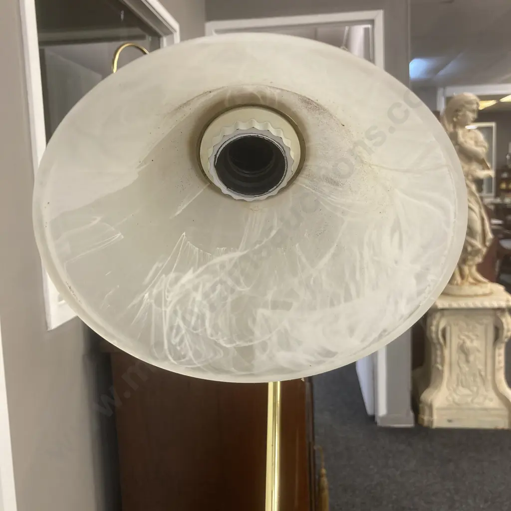 Vintage Hook Style Brass Standard Lamp with frosted swirl glass shade. H137cm Image 1++