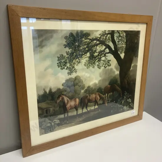 Oak Framed Print "Three Brood Mares At Grass" - George Stubbs (1724-1806), 65 x 77cm