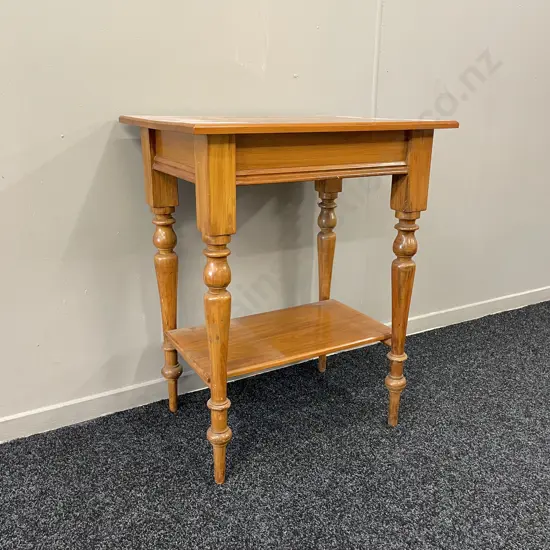 Vintage Solid Wood Occassional Table. Turned Legs, base shelf H76 Top 61 x 46cm