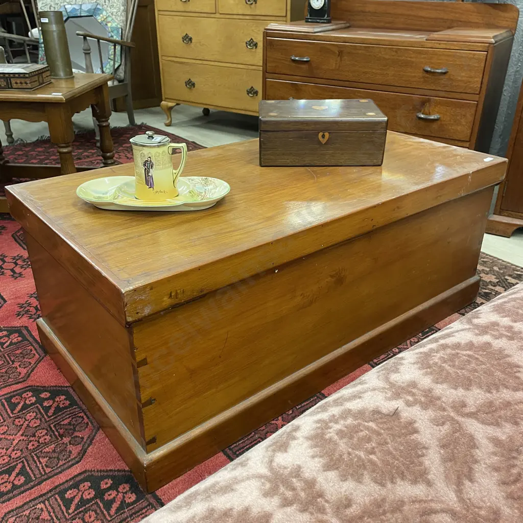 Vintage Solid Kauri Blanket Box. Lift up lid. H42 W104 D56cm Image 1++
