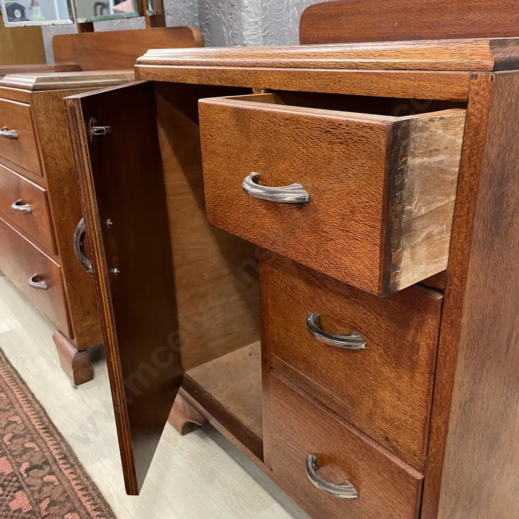 Vintage Maple Bedside Cabinet. Single door, 3 drawer, bakelite handles. H77 W61 D36cm Image 1++