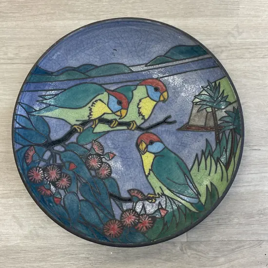 Large Lynda Harris Art Pottery Wall Hung Charger. Dia34cm