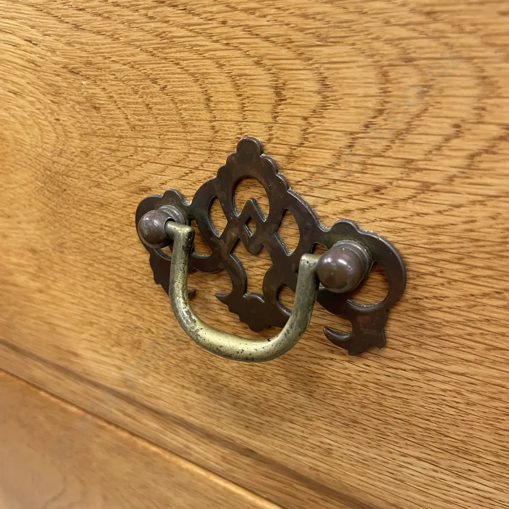 Vintage Solid Blonde Oak 4 Drawer Chest. Art Nouveau handles. H86 W91 D44cm Image 1++