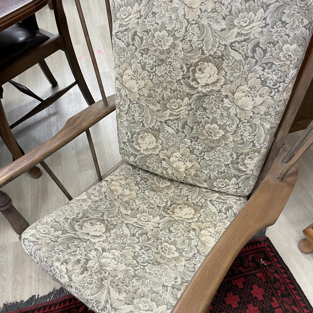 Antique Spindle Wing Back Armchair with fabric squabs Image 1++