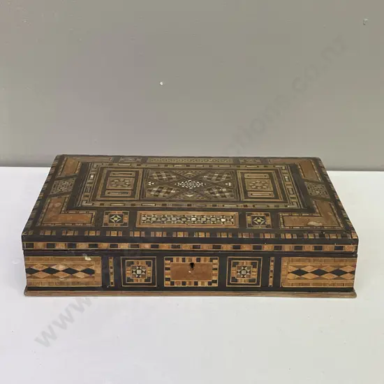 Antique ornate inlaid Box with mother of pearl detail. 28.5 x 17.5cm H7cm