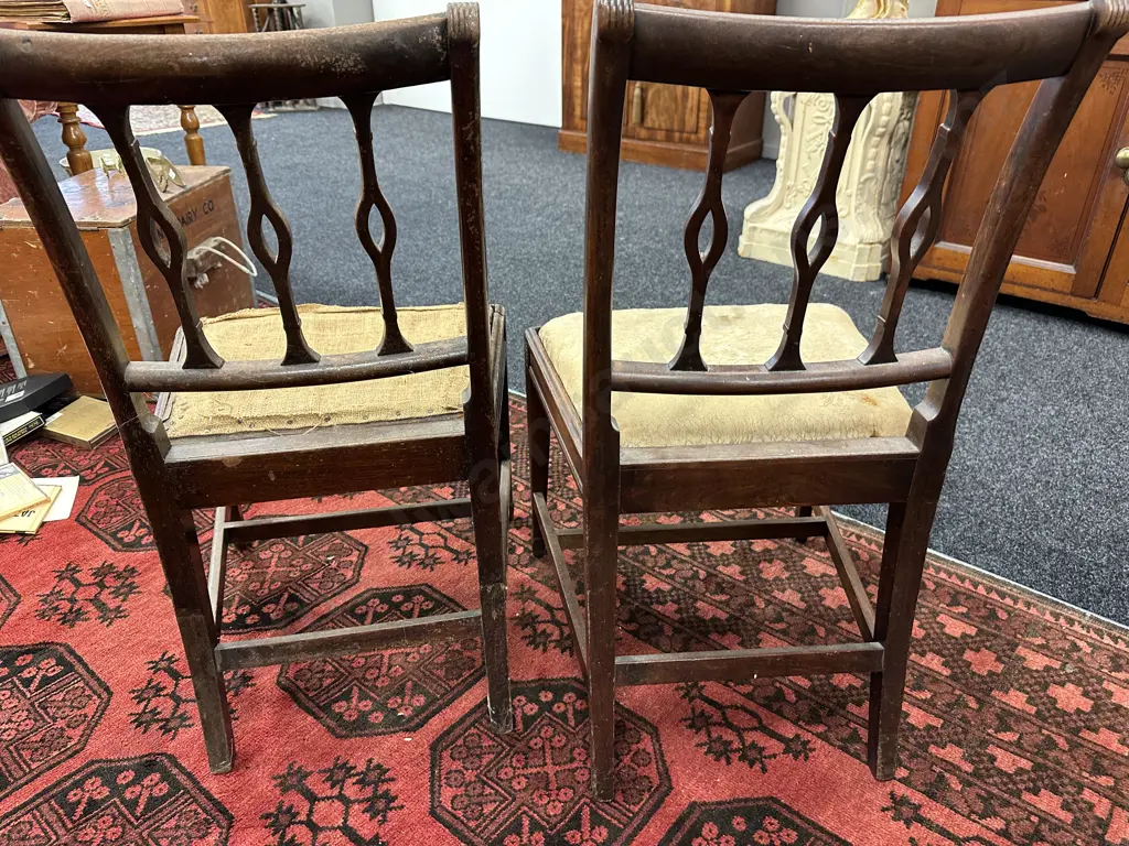 Pair of Antique Mahogany Chairs, Carved Detail, Spade Legs (1 x Needs Upholstery) Image 1++