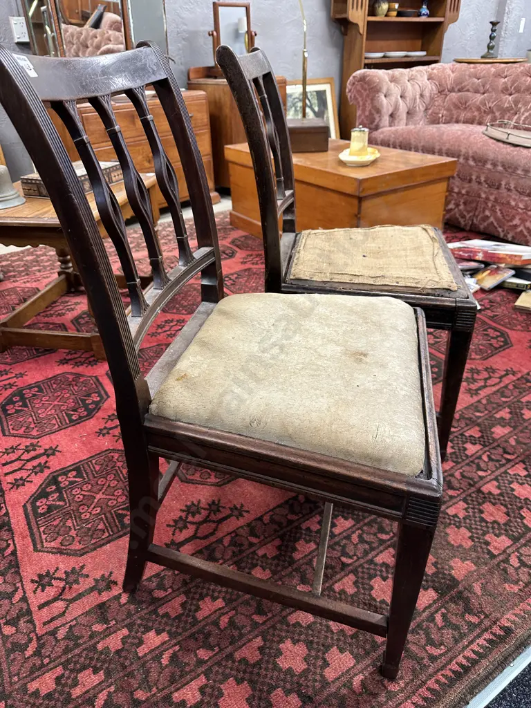 Pair of Antique Mahogany Chairs, Carved Detail, Spade Legs (1 x Needs Upholstery) Image 1++