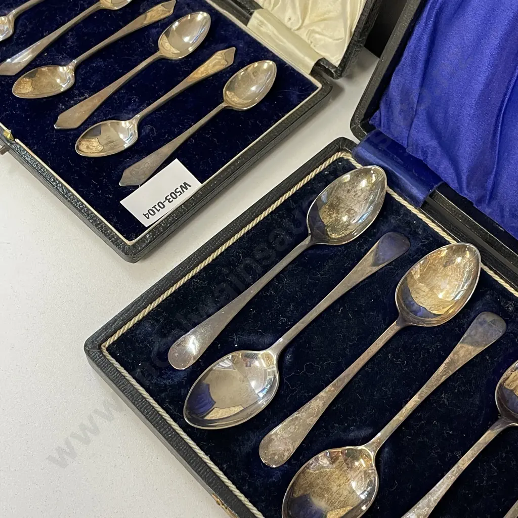 Two Antique Boxed Sets of 6 Sterling Silver Teaspoons. Hallmarked as shown Image 1++
