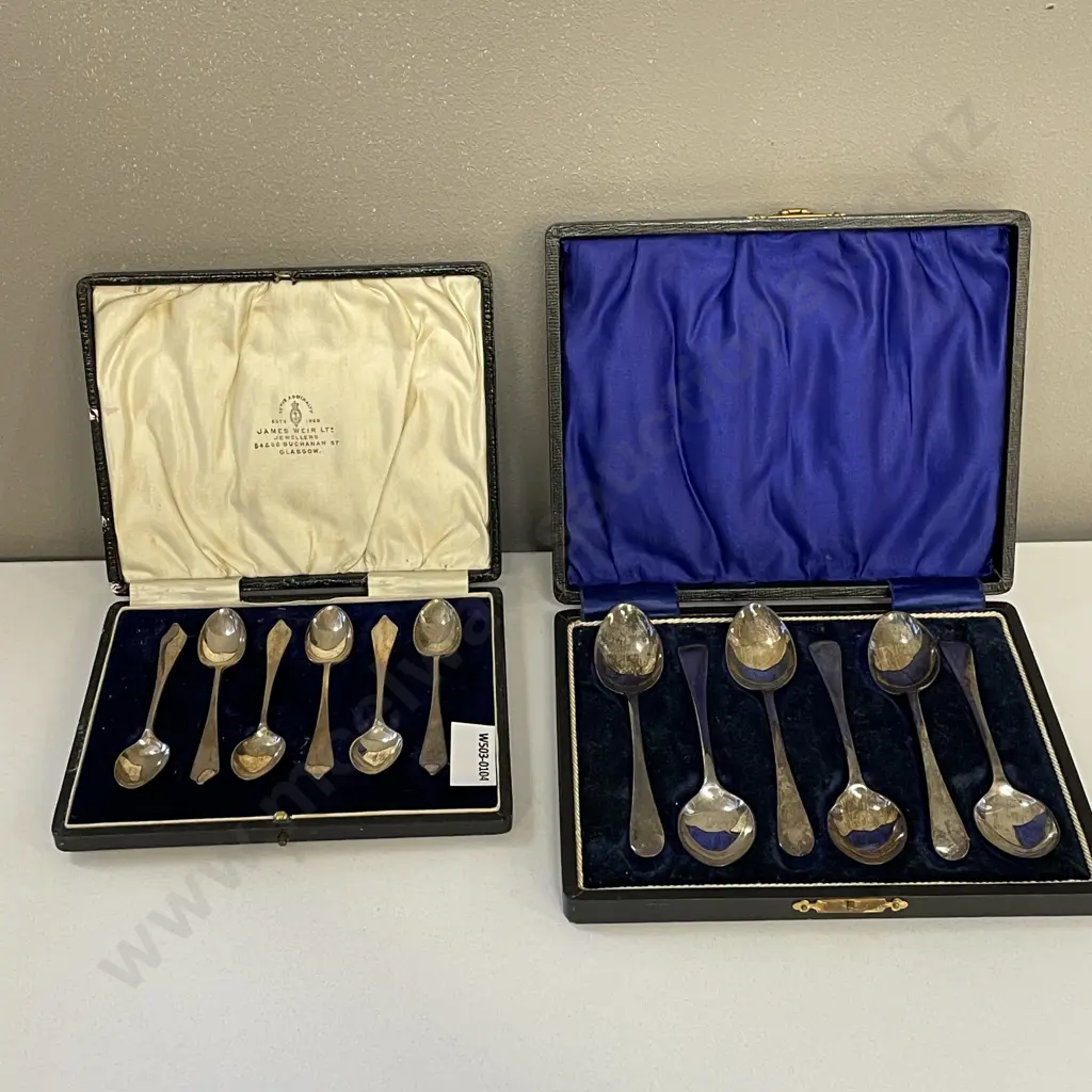 Two Antique Boxed Sets of 6 Sterling Silver Teaspoons. Hallmarked as shown Image 1++