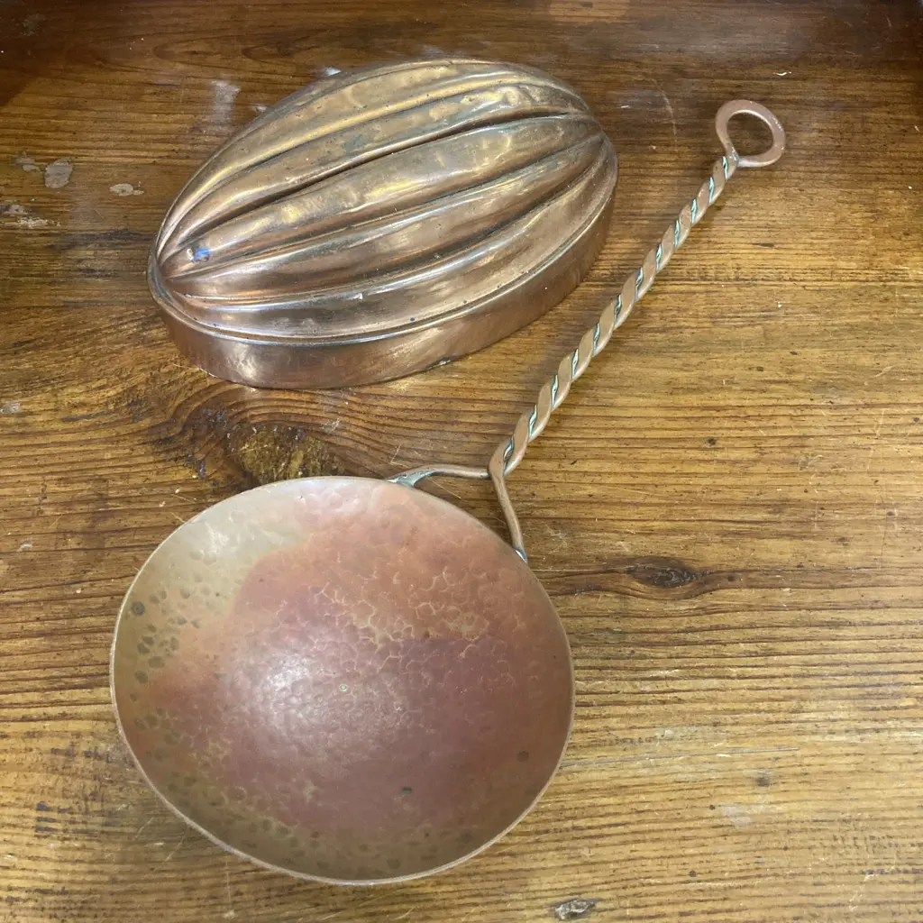 Vintage Copper Jelly Mould & Weeda Tasmania Copper Ladle Image 1++