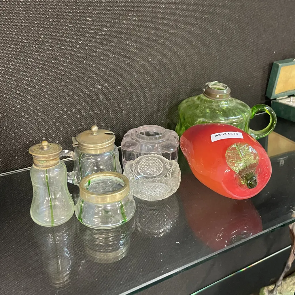 Vintage Assortment of collectable Glass items including cruet set, ink wells etc Image 1++