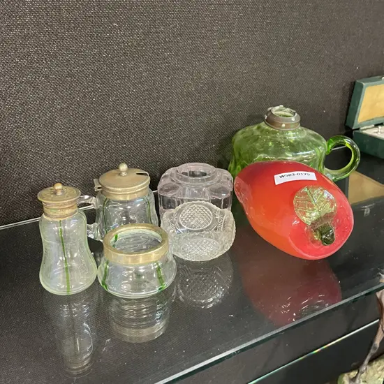 Vintage Assortment of collectable Glass items including cruet set, ink wells etc