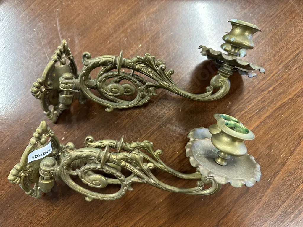Pair Of Antique Brass Duo Candle Sconces Image 1++