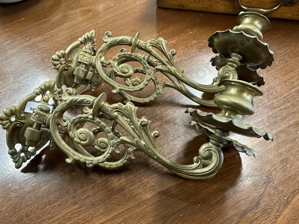 Pair Of Antique Brass Duo Candle Sconces Image 1++