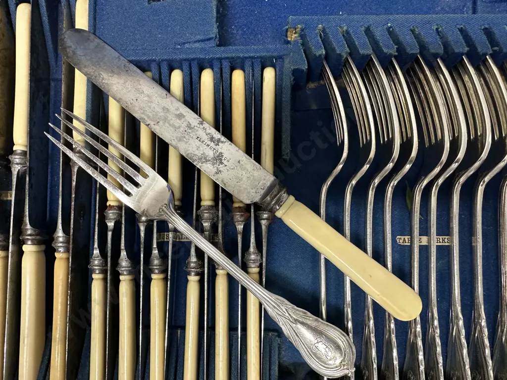 Original Oak Cased Canteen of Elkington & Co Liverpool 76 Pce Cutlery, Monogrammed Image 1++