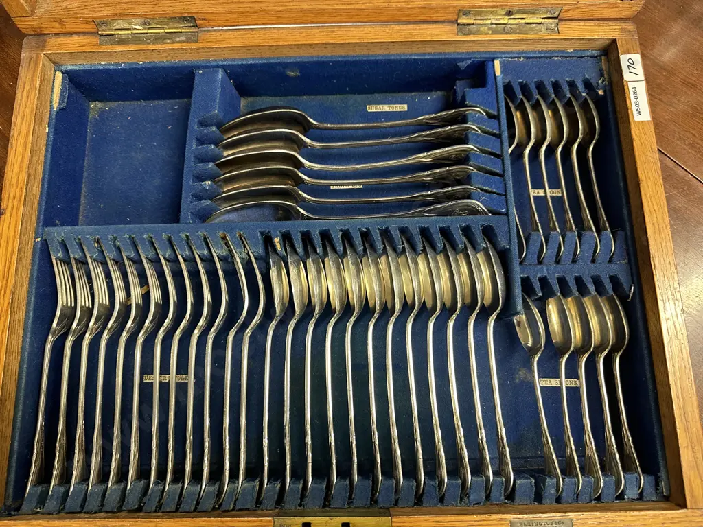 Original Oak Cased Canteen of Elkington & Co Liverpool 76 Pce Cutlery, Monogrammed Image 1++