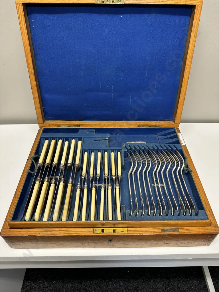 Original Oak Cased Canteen of Elkington & Co Liverpool 76 Pce Cutlery, Monogrammed Image 1++