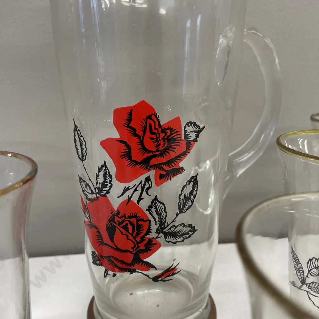 Stunning Vintage 7 piece Water Set. Rose pattern Image 1++