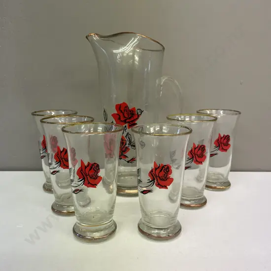 Stunning Vintage 7 piece Water Set. Rose pattern