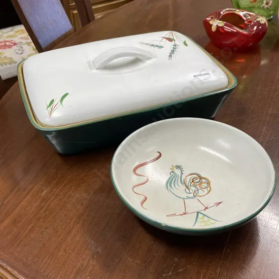 Denby Greenwheat Casserole Dish with Denby Rooster Bowl