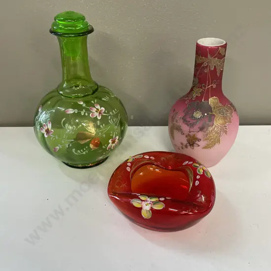 Three Vintage handpainted Glass items