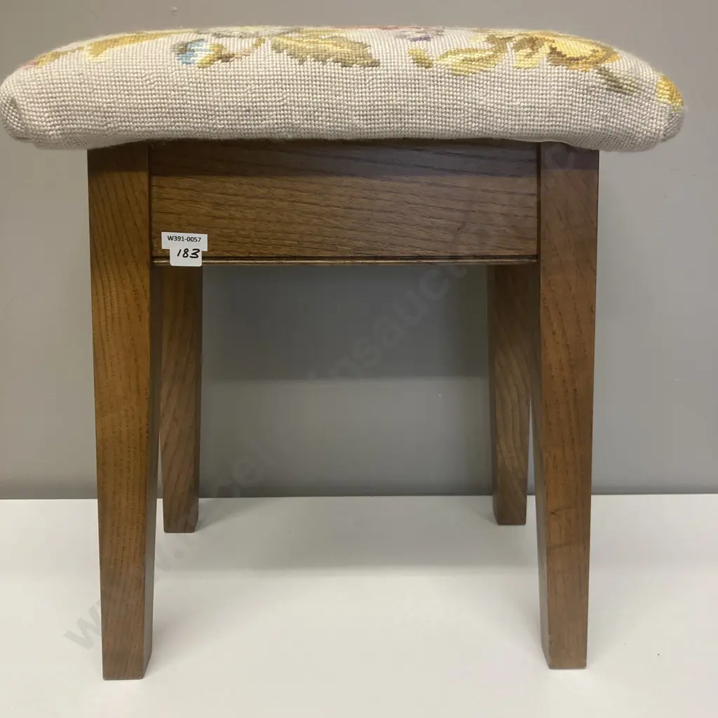 Tapestry Upholstered Stool, USA Sweet Chestnut Wood, H50 W43 D28cm Image 1++