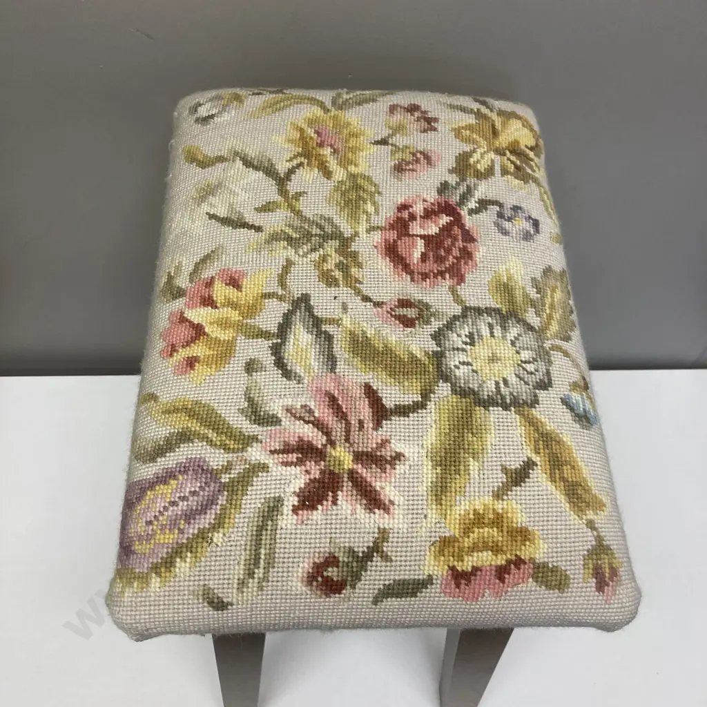 Tapestry Upholstered Stool, USA Sweet Chestnut Wood, H50 W43 D28cm Image 1++