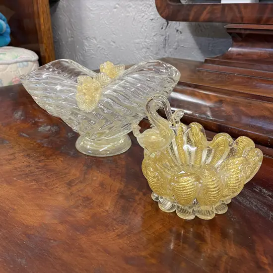 Vintage Venetian Art Glass items with internal gold fleck decoration. AF